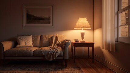 cozy warm lighting in the interior to accurately convey the mood. Use warm and soft lighting to highlight the cozy Scandinavian winter interior