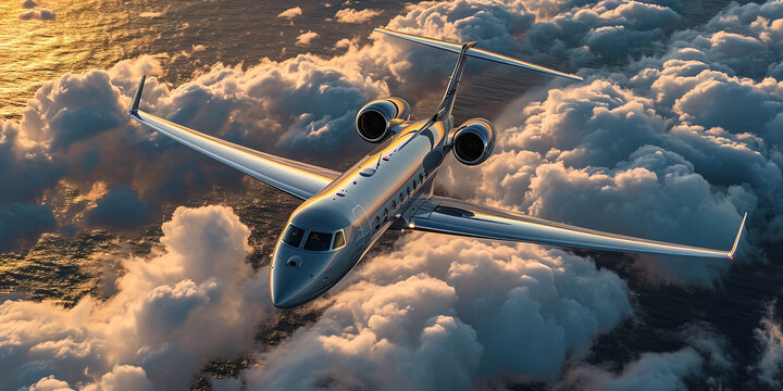 Gulfstream Aerospace luxury business jet in flight among the clouds