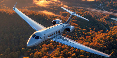 Gulfstream Aerospace luxury business jet during the flight. AI generated image
 - obrazy, fototapety, plakaty