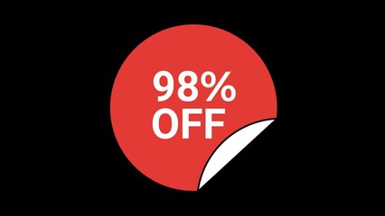 98 Percent Price label round sticker Animation with transparent Background