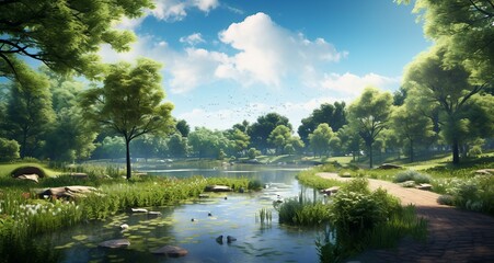 Fototapeta premium lake in the forest, wallpaper, background