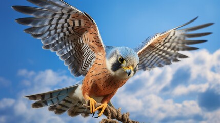 Fototapeta premium Graceful Kestrel in Dynamic Mid-Dive with Wings Spread - AI-Generative