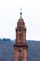 Neo-Baroque tower of the Jesuit Church, The Old Town, Heidelberg, Baden-Württemberg, Germany