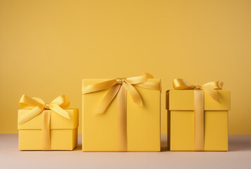 A  gift box.Minimal party concept.Copy space,top view..Generative AI