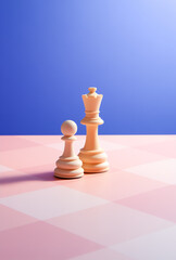 chess pieces on the board In a pastel chess environment.Minimal creative sport concept.Copy space,top view.Generative AI