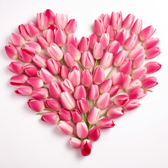 Flower in shape of a heart made of tulip petals. Love concept,valentines day
