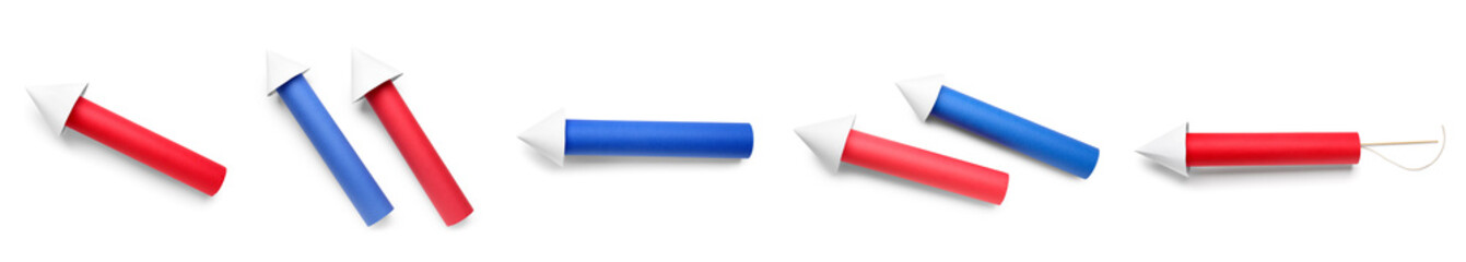 Set of firework rockets for USA Independence Day isolated on white