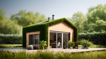 Le concept d'une maison 100% verte dans le cadre d'une rénovation pour améliorer le dpe. - obrazy, fototapety, plakaty