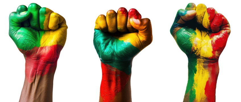 Juneteenth Victorious Hand Celebration with Red, Yellow, and Green Paint