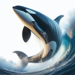 orca, killer whale, Orcinus orca, Delphinidae, Orcinus, cet&aacute;ceo, ballena asesina, Isolated White background. косатка, Paus pembunuh.