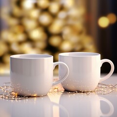 Obraz premium White cup layout, template illustration, cup of coffee and cookies