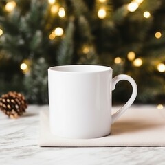 White cup layout, template illustration, cup of coffee with christmas tree