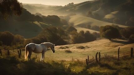 Fototapeta premium White horse in the meadows