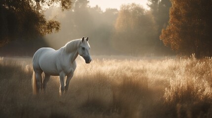 Fototapeta premium White horse in the meadows