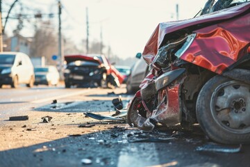 After the Impact: A Scene of Damaged Cars Following a Collision and Accident, Illustrating the Wreckage, Insurance Implications, and the Need for Automotive Repair and Recovery.