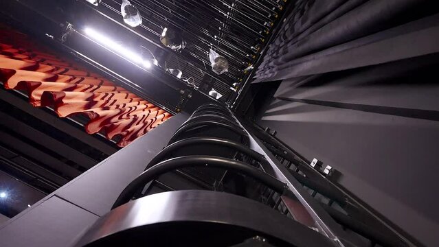 Steadicam Rotating Wide Shot of Backstage Stairs to the Fly Loft in the Theatre