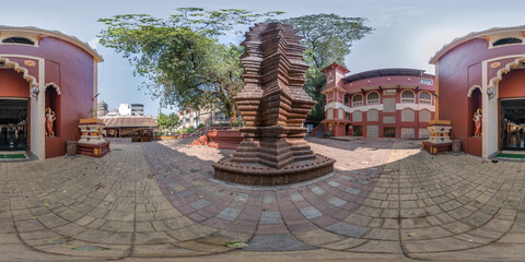 full hdri 360 panorama near hindu temple of goddess laxmi with gopuram tower in jungle among palm...