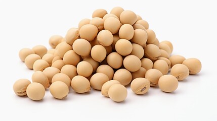 Raw Soybeans in heap, isolated on white background, ideal for culinary and food concepts. Legumes. Superfood.