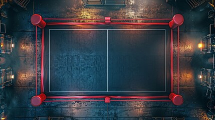 Top view of empty boxing ring. Concept of sports arena, aerial view, boxing, competition, combat sports