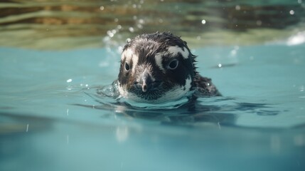 Lone Penguin Embarking on a Dive into the Crystal-Clear Waters - AI-Generative