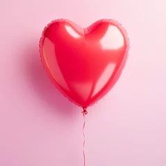 Foto op Canvas Red heart balloon on pink pastel  background. Minimal love concepp. Valentiens day, love day. © Danica
