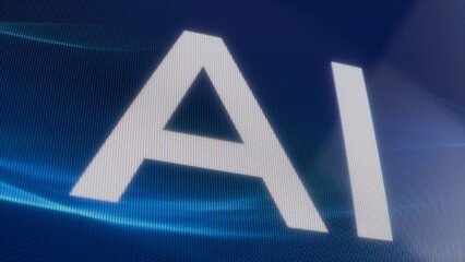 AI on LED screen, technology banner or background, artficial intelligence technology