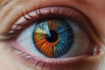 Close up of a female eye with colorful iris 