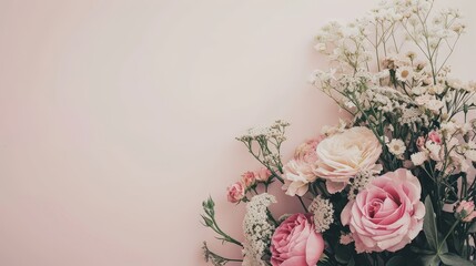 Bouquet of Pink and White Flowers on White Wall