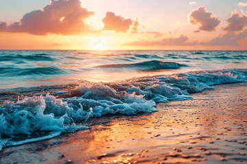 Foto op Aluminium Sunset on the beach. Paradise beach. Tropical paradise, white sand, beach, palm trees and clear water. © Ziyasier