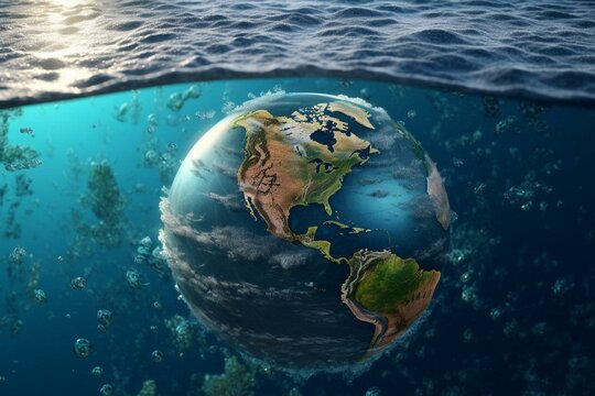 3D globe on ocean floor. Generative AI