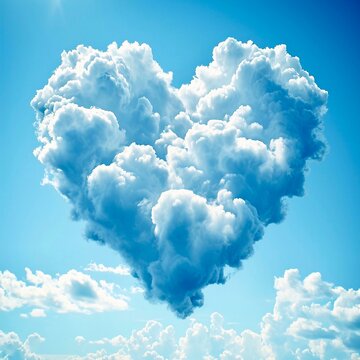 heart shaped cloud in the clear blue sky 