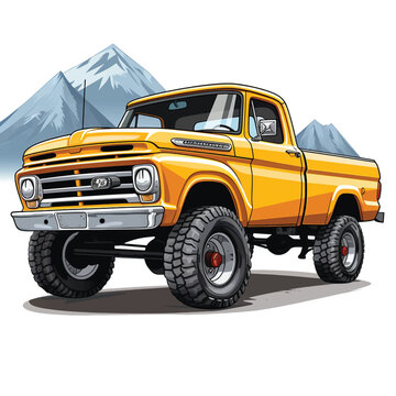 yellow truck off-road mountains clip art preview