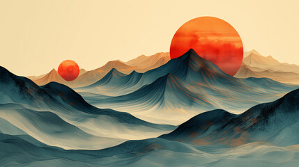 Surreal Desert Landscape with Red Sun