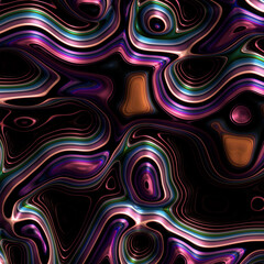 Fototapeta premium Abstract, fluid and colorful 3D background texture. Modern and contemporary feel. Metallic, iridescent and reflective with shades of cyan, magenta, purple, orange, black, green