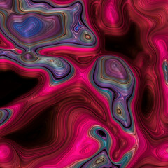 Fototapeta premium Abstract, fluid and colorful 3D background texture. Modern and contemporary feel. Metallic, iridescent and reflective with shades of magenta, red, blue, black