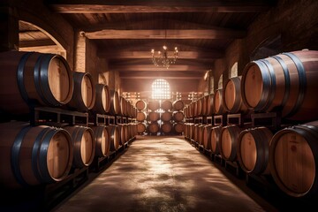 Cellar Wine is stored in wooden barrels