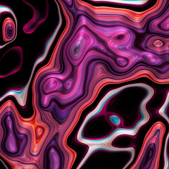 Abstract, fluid and colorful 3D background texture. Modern and contemporary feel. Metallic, iridescent and reflective with shades of magenta, pink, orange, black