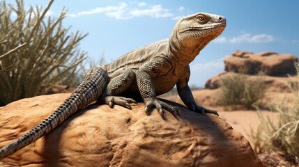 Majestic Monitor Lizard Basking on Sunlit Rock - AI-Generative