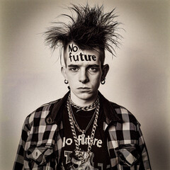AI-Generated Portrait of Punk Youth with "No Future" Slogan