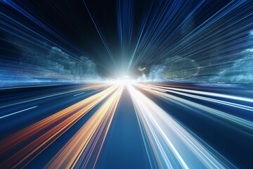 High speed with binary code numbers on motion blurred path or track, speed and faster digital matrix technology information concept.