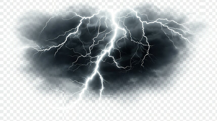 Lightning Strike and Thunder Clipart PNG isolated on Transparent Background - obrazy, fototapety, plakaty