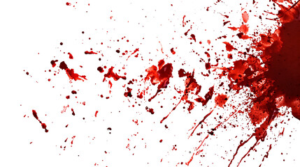Red blood splattered on white, transparent  background, texture, png