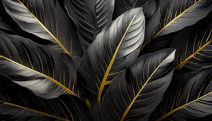 texture abstract black leaves for tropical leaf background