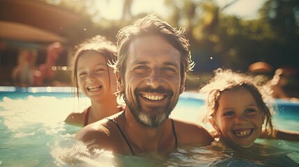 Group of People Swimming Together in a Pool, Father Day