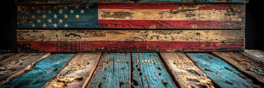 American Flag Background On Wooden Table, Background Image, Background For Banner, HD
