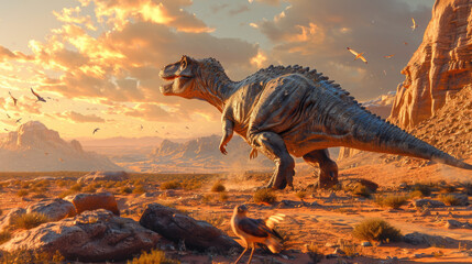 Diplodocus Dinosaur in a whimsical and colorful style. In natural habitat. Jurassic Park.