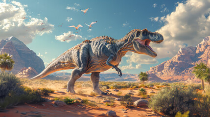 Fototapeta na wymiar Diplodocus Dinosaur in a whimsical and colorful style. In natural habitat. Jurassic Park.