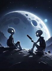 astronaut on the moon, alien collection