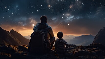 Couple Sitting on Mountain Under Night Sky, Father Day