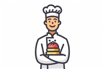 A skilled chef proudly displays their culinary creations in a playful and charming cartoon sketch, capturing the essence of childlike wonder and artistic expression